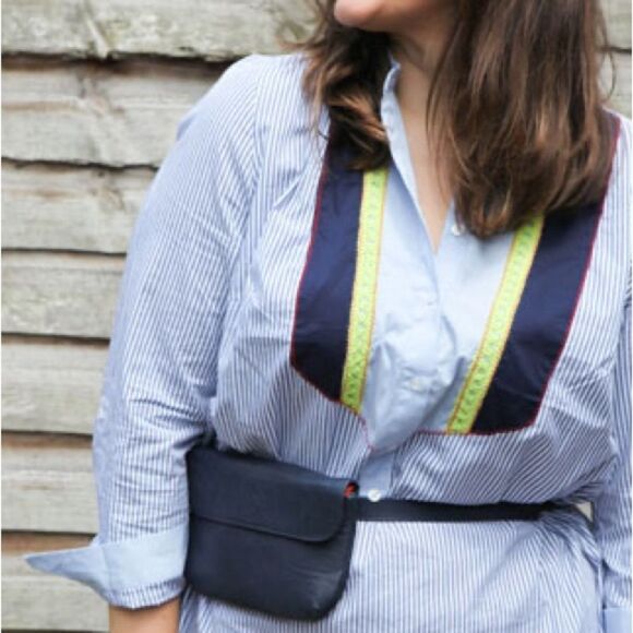 Eloquii Blue Pinstripe Colorblock Bib Shirt Dress Size 18 - Picture 4 of 8